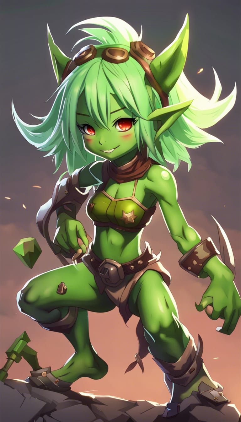 Anime Goblin Girl with Green Skin