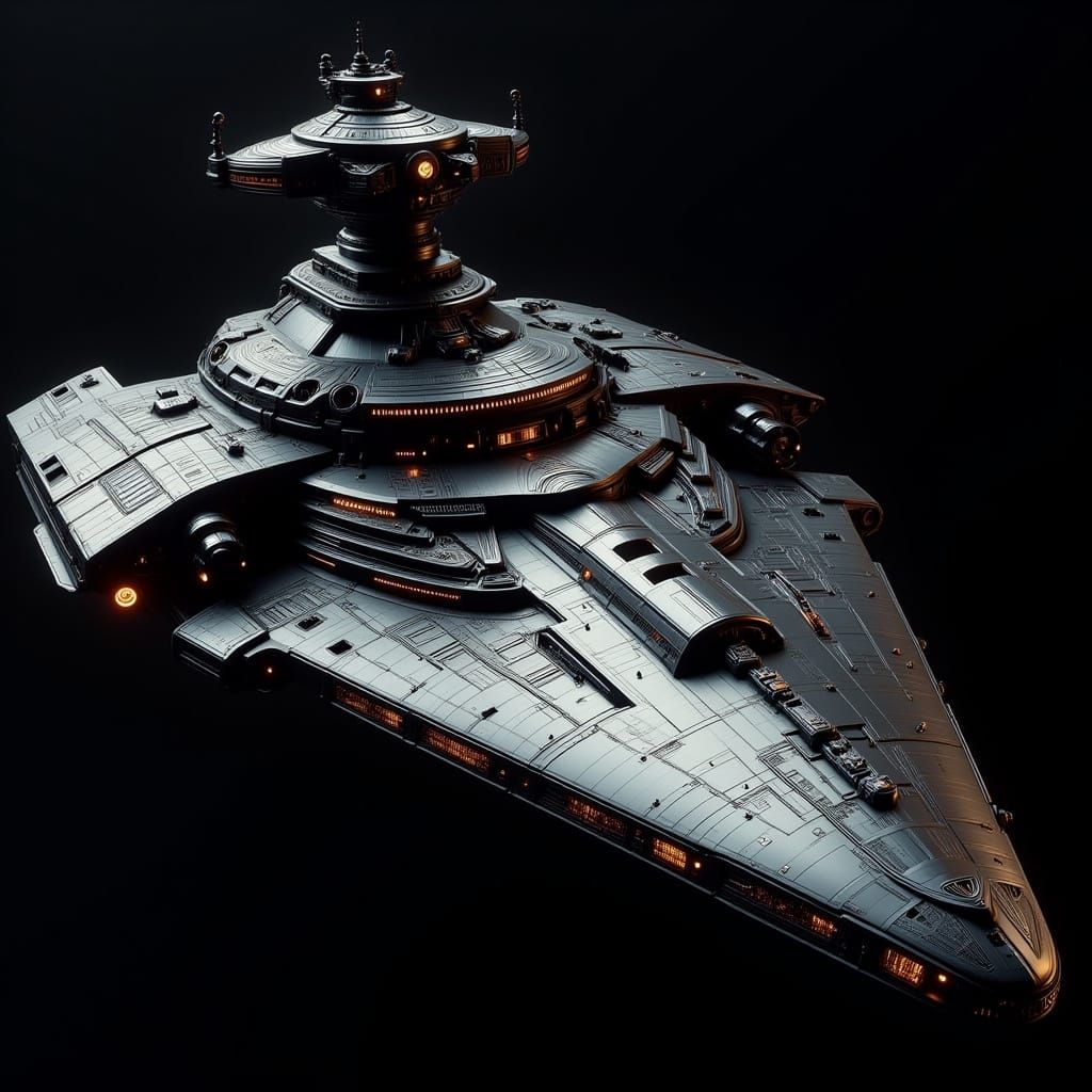 Sleek Imperial Destroyer in Steampunk Futurism with Cyberpun...