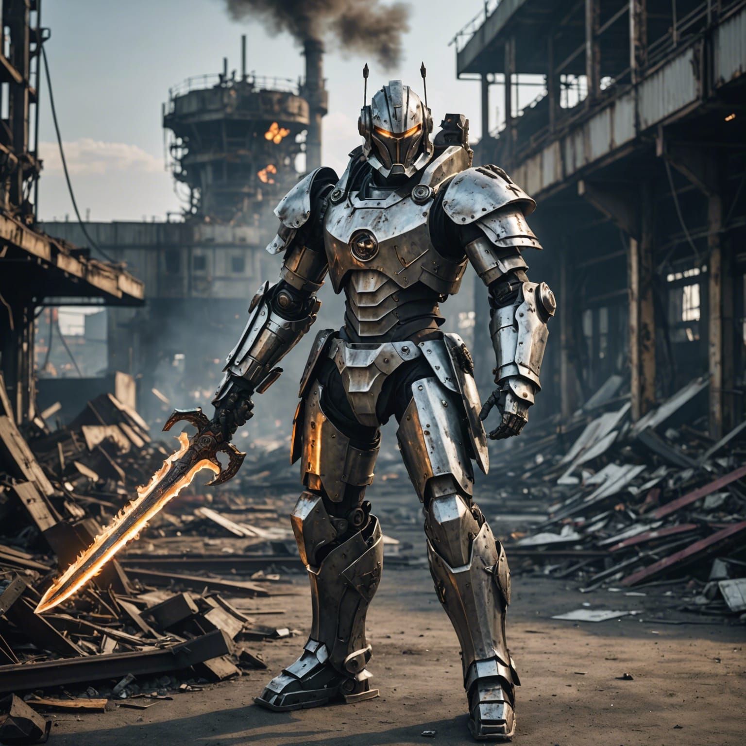 Scrap Armor Warrior with Fire Sword