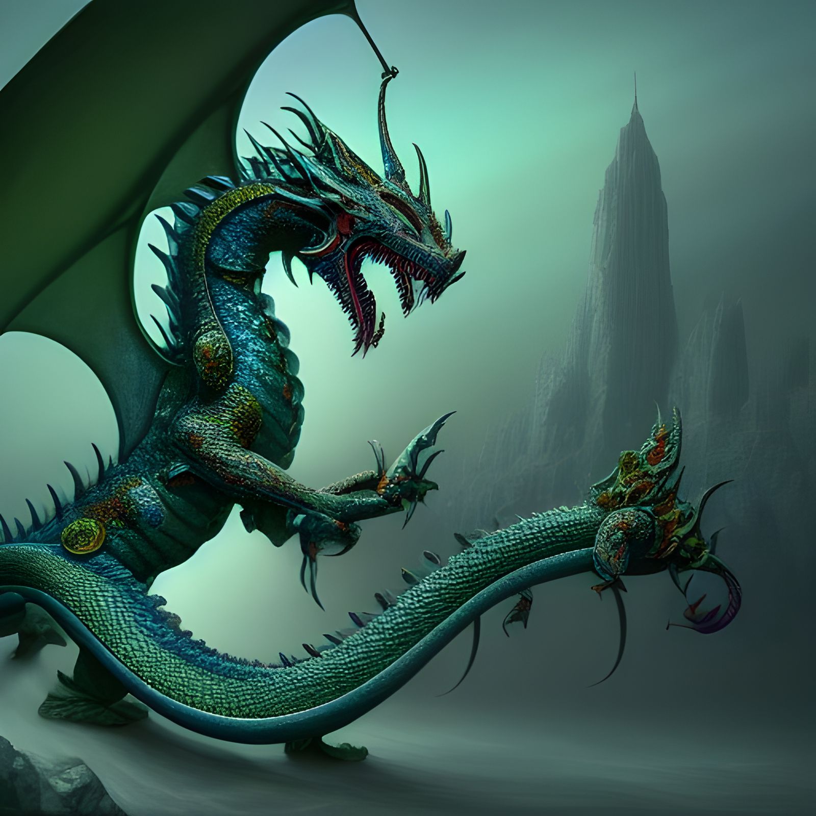 Intricate Dragon Concept Art in Vivid Colors