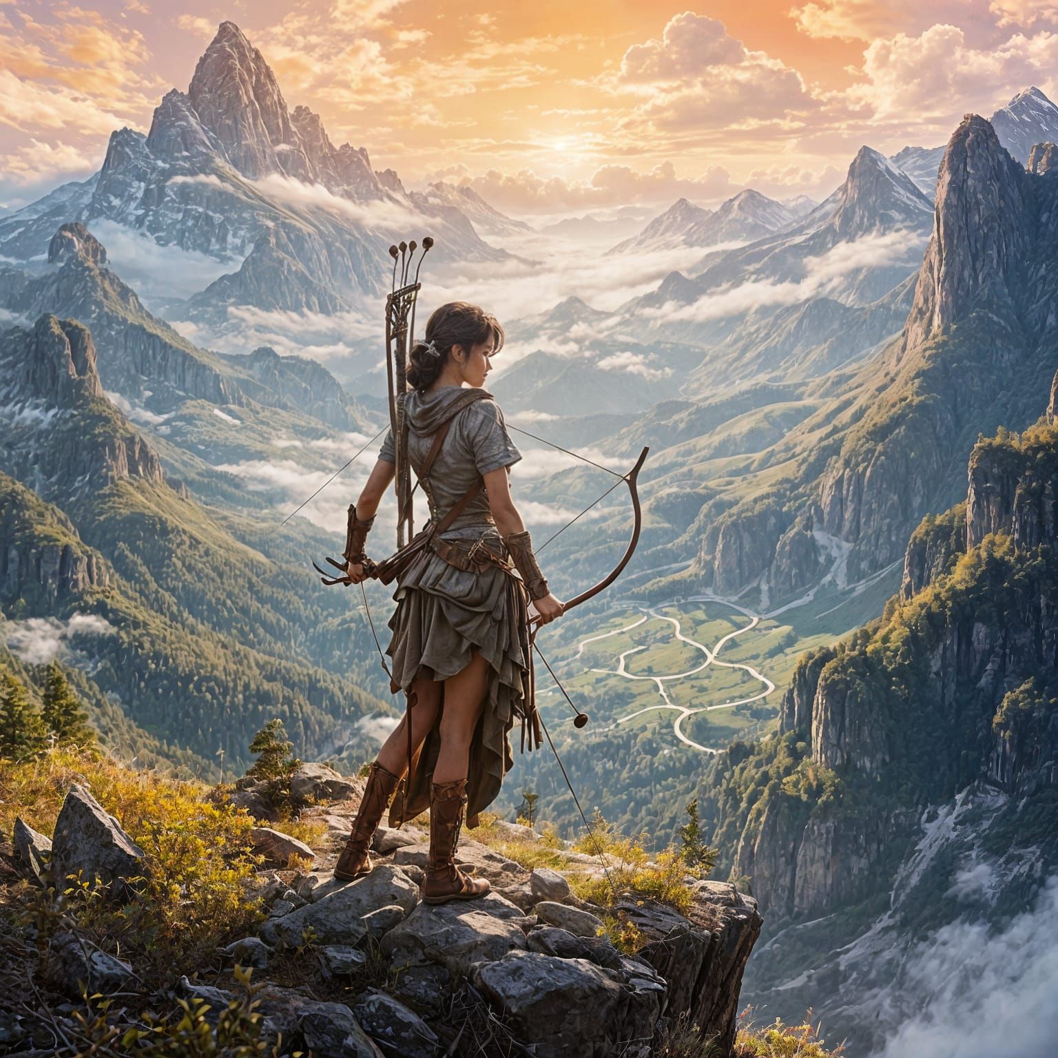 Hyperreal Archer Aiming Bow with Precision