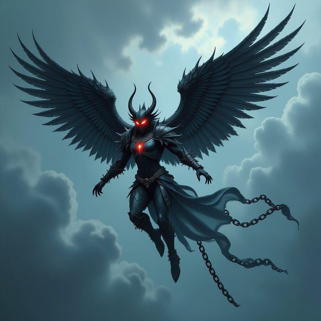 Gothic Metal Pegasus Soaring Through Stormy Sky