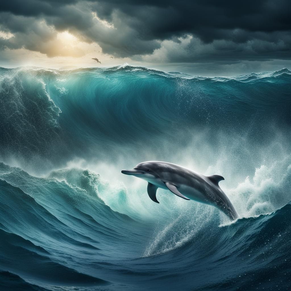 Dolphin Rescue in Ocean Storm: Digital Matte Painting