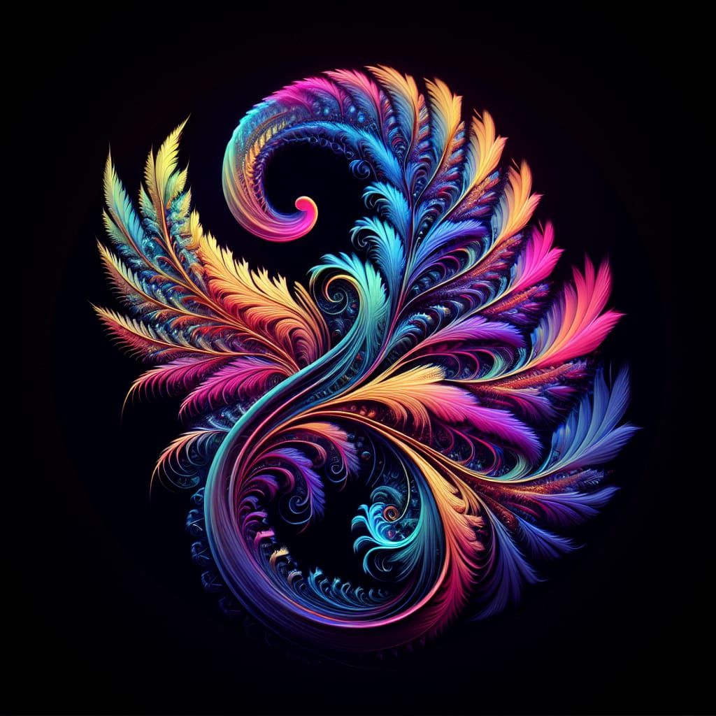 Neon Newton Fractals: Feathered Steel Digital Art