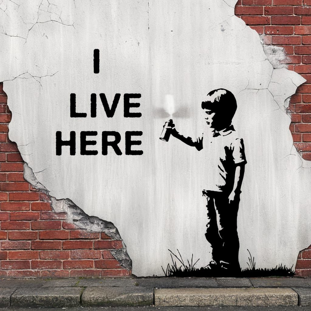 Young Boy Claims Street Art Territory in Banksy Style