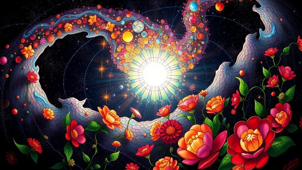 Galactic Stained Glass Universe in Art Nouveau Style