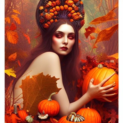 Goddess of Decorative Gourds in Autumn Forest