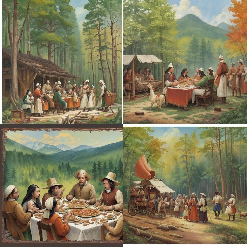 Thanksgiving Feast: An Impressionistic Gouache Style Scene
