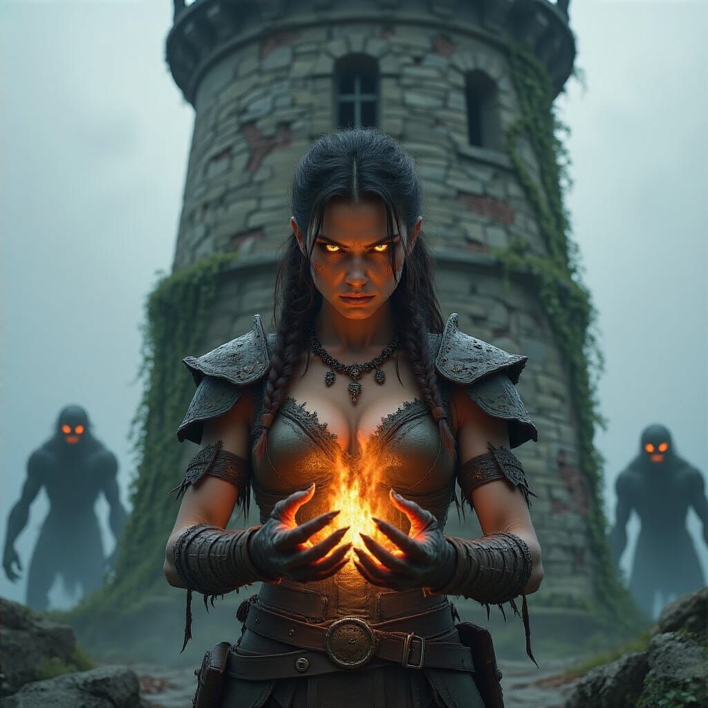 Warrior Channels Riftlight Before Ancient Lighthouse