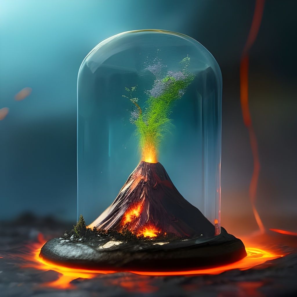 Tropical Island Volcano in Cracked Glass Cloche