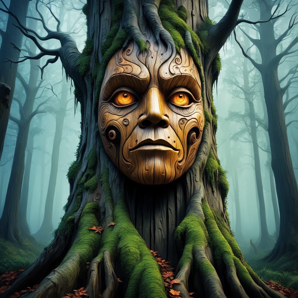 Whimsical Tree Spirit in Oil Painting