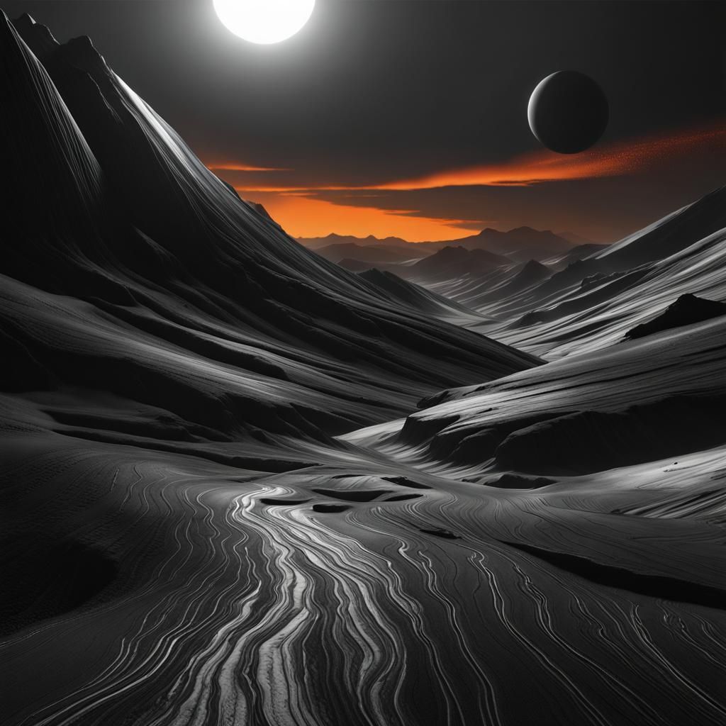 Barren Planet Valley with Luminescent Striations