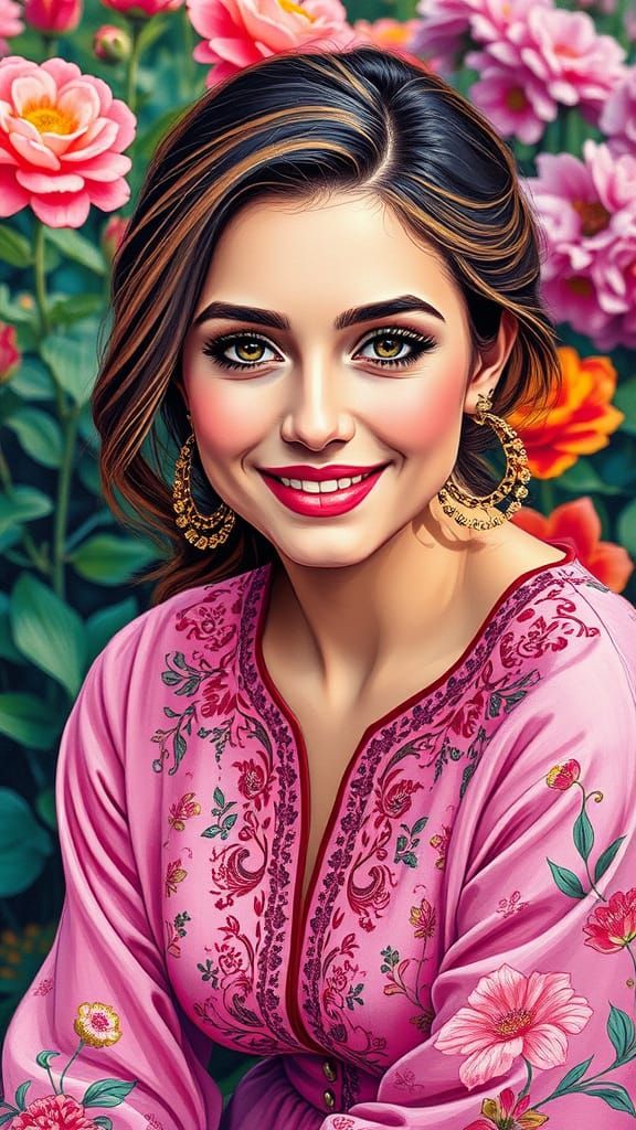 British Woman in Persian Dress: Graffiti Art Style