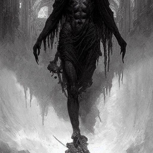 Horrific Creature in Gothic Engraving Style