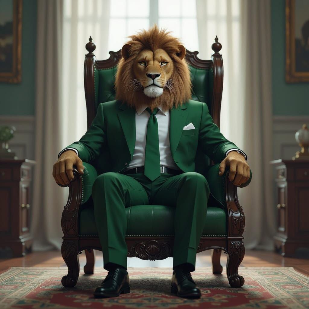 Anthro Lion King on Throne: Digital Art