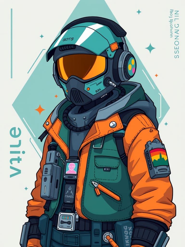 Futuristic Pixel Art Character in 16-bit Style