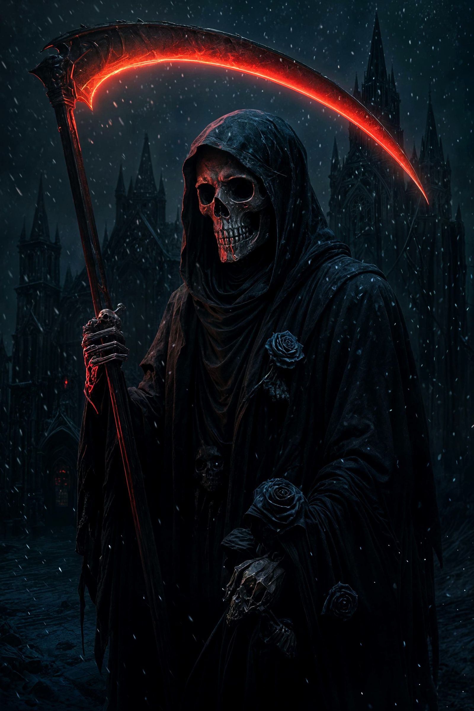 Neon Scythe Grim Reaper in Dark Fantasy Art