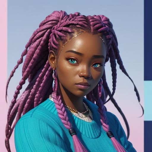 African Girl with Braids in 3D Anime Art Style