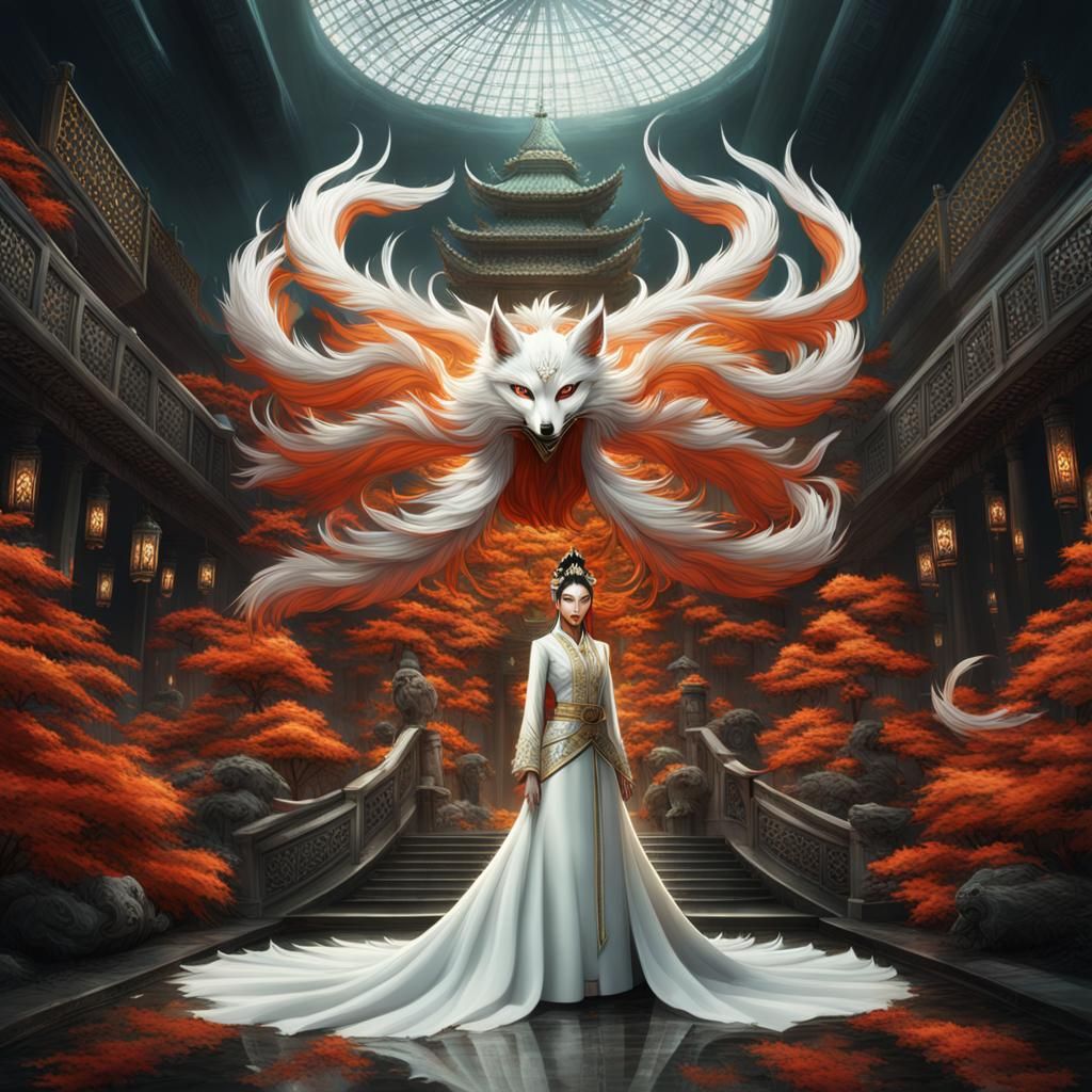 Epic Nine-Tailed Fox Bride Digital Painting