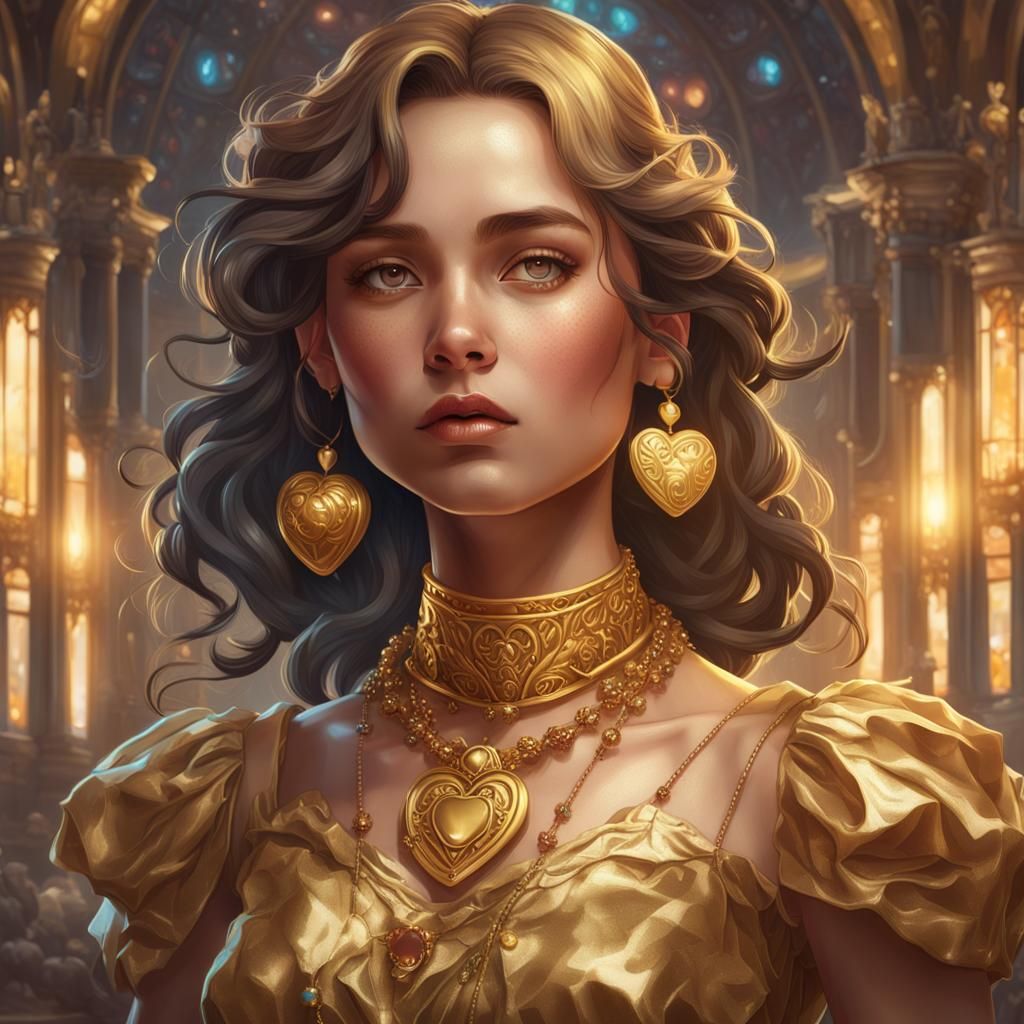 Girl in Gold Dress, Hyperdetailed Portrait