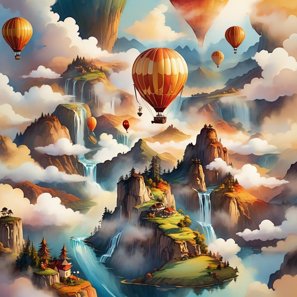 Hot Air Balloon Journey Above Floating Islands