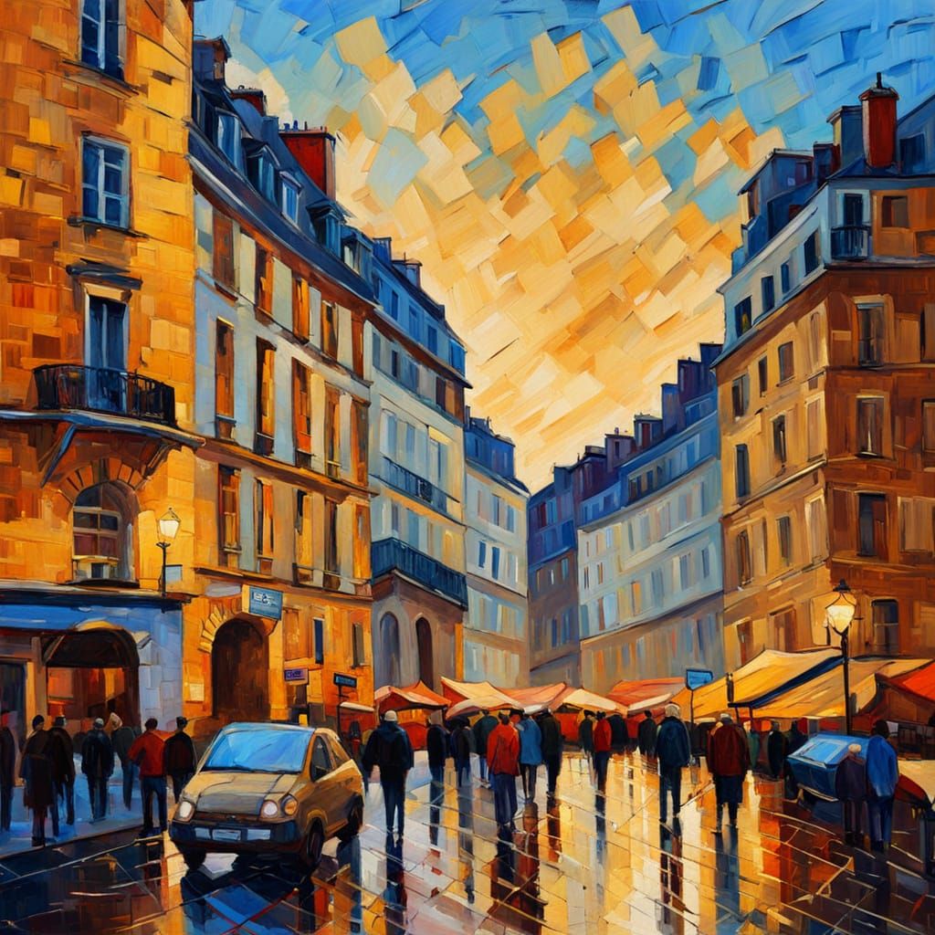 Lyon, France: Neo-Impressionist Cityscape Painting