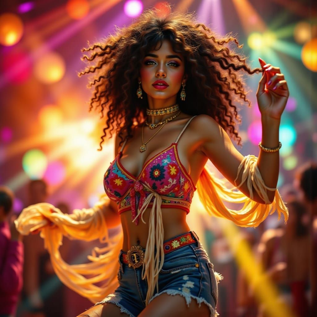 Groovy Hippie Goddess Dancing Under Psychedelic Lights