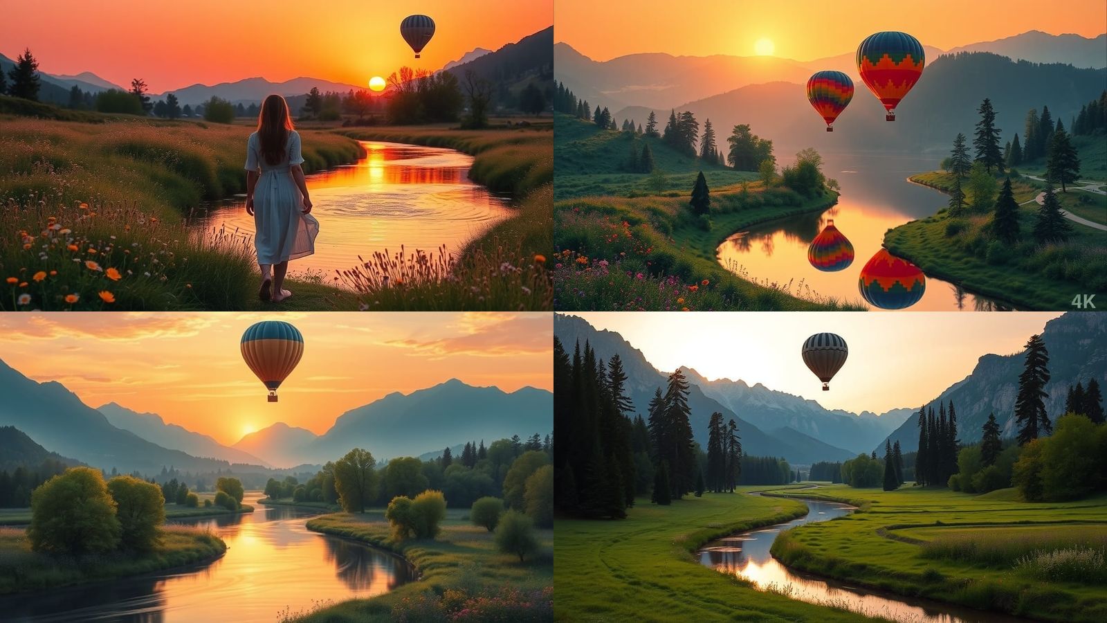 Picturesque Sunset Landscape with Hot Air Balloon