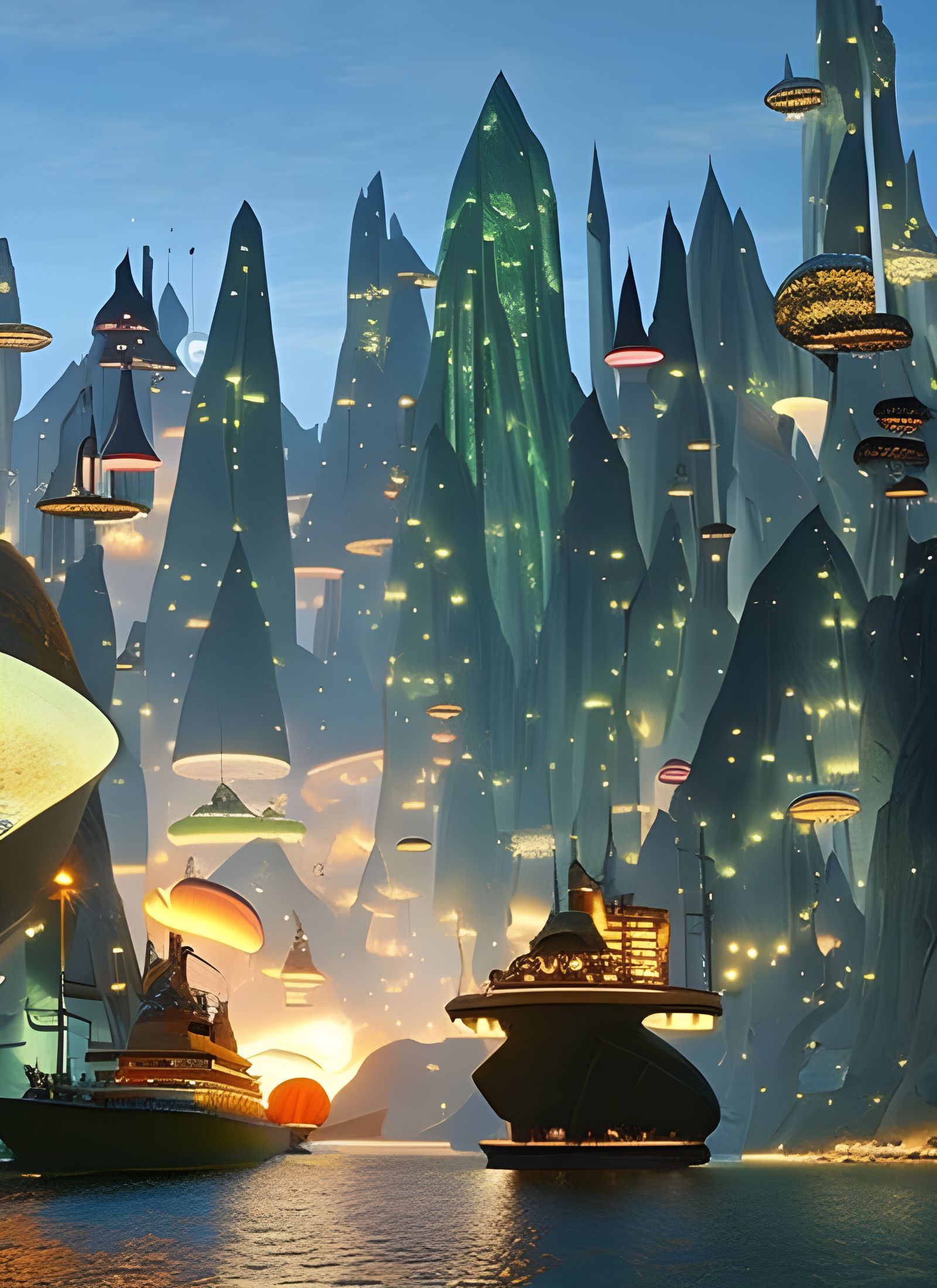 Fantastic Futuristic Cityscape with Bizarre Creatures