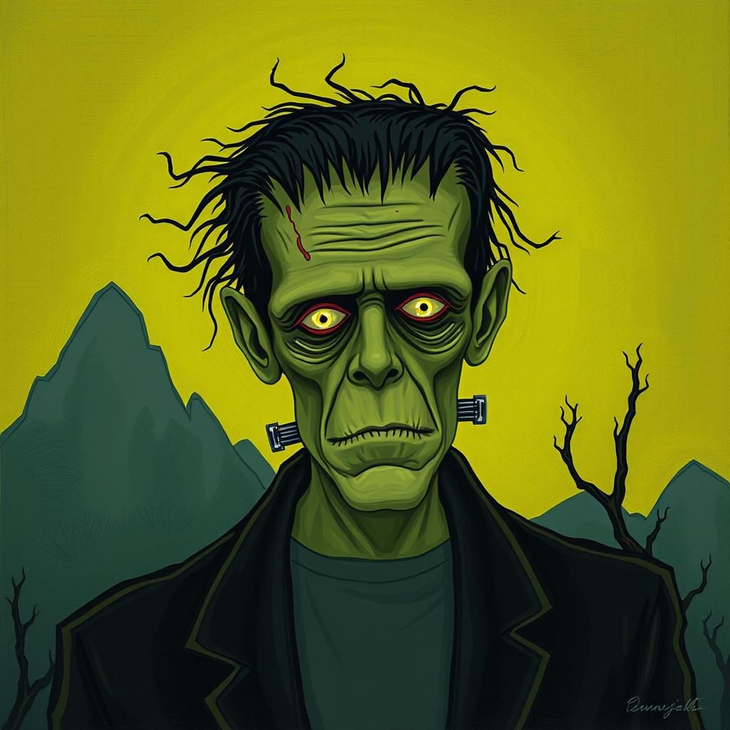 Frankenstein's Monster in Psychedelic Art Style