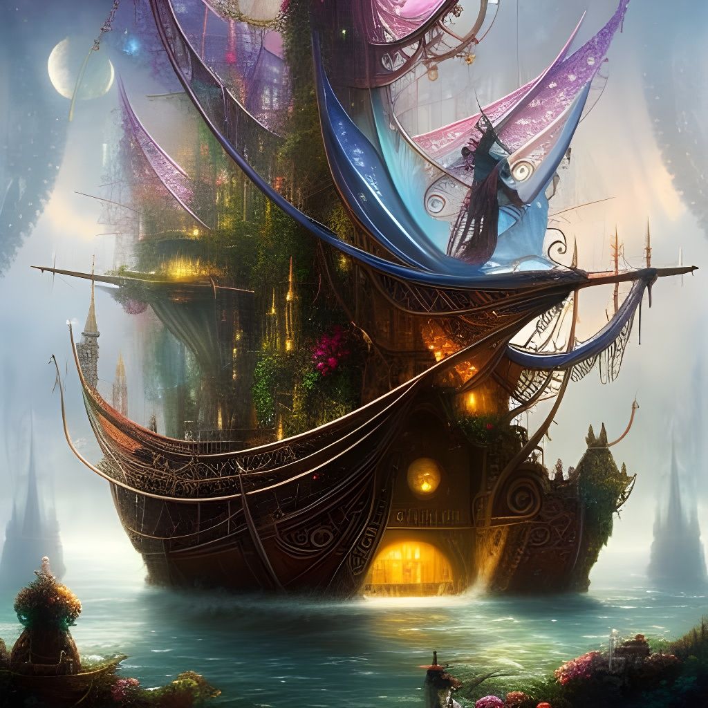 Enchanted Fairy Pirate Ship in Fairytale Style