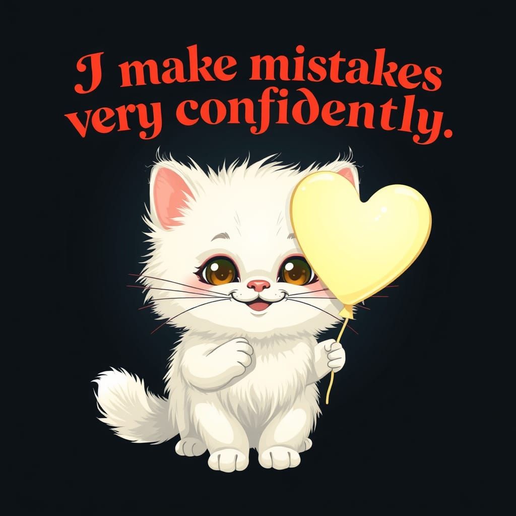 Cute Kitten with Balloon and Gothic Calligraphy