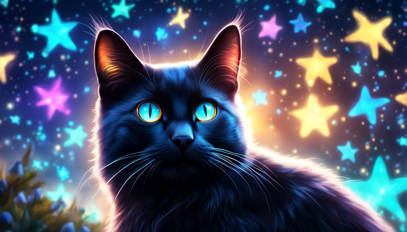 Bioluminescent Star Cat Digital Art