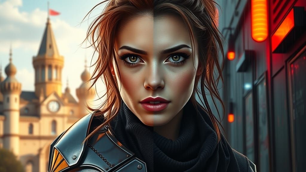 Dual Portrait: Knight and Cyberpunk Hacker