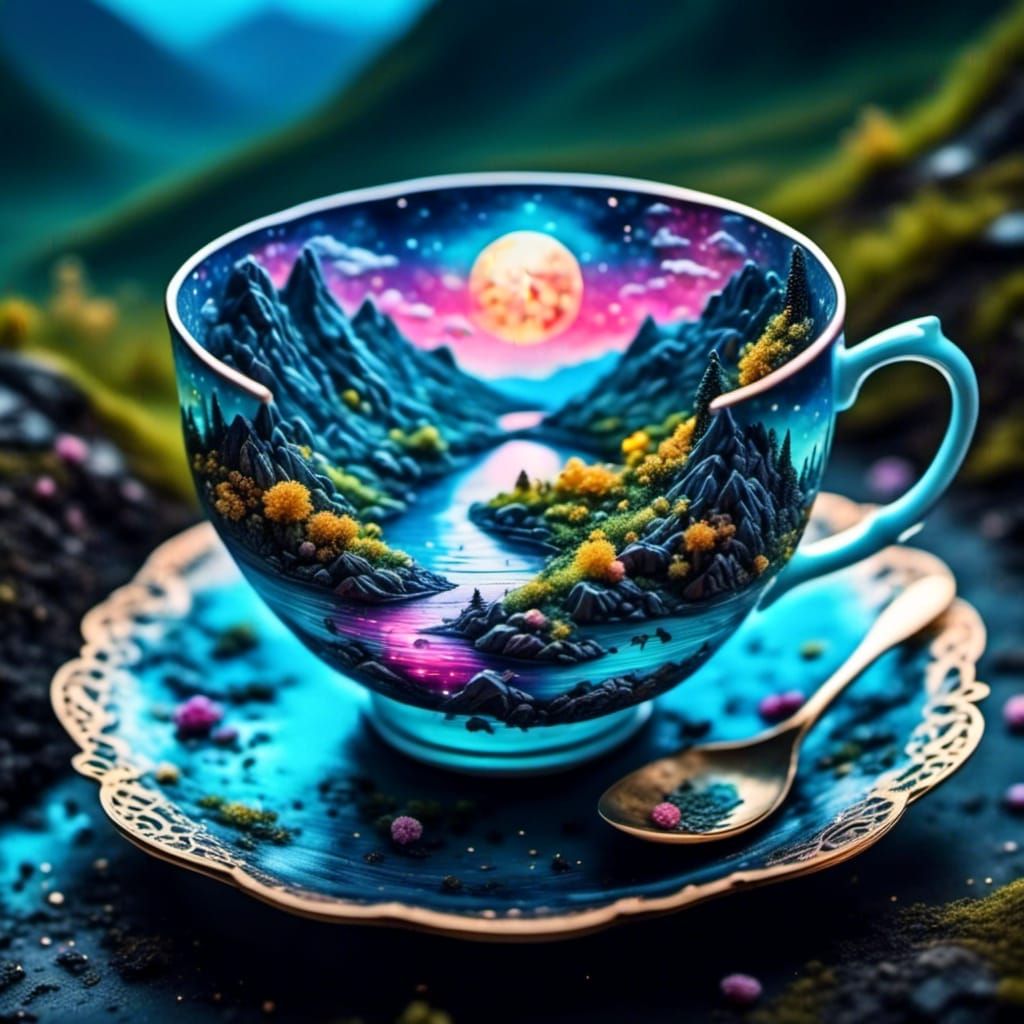 Niagara Falls in Japanese Teacup: Watercolor Miniature