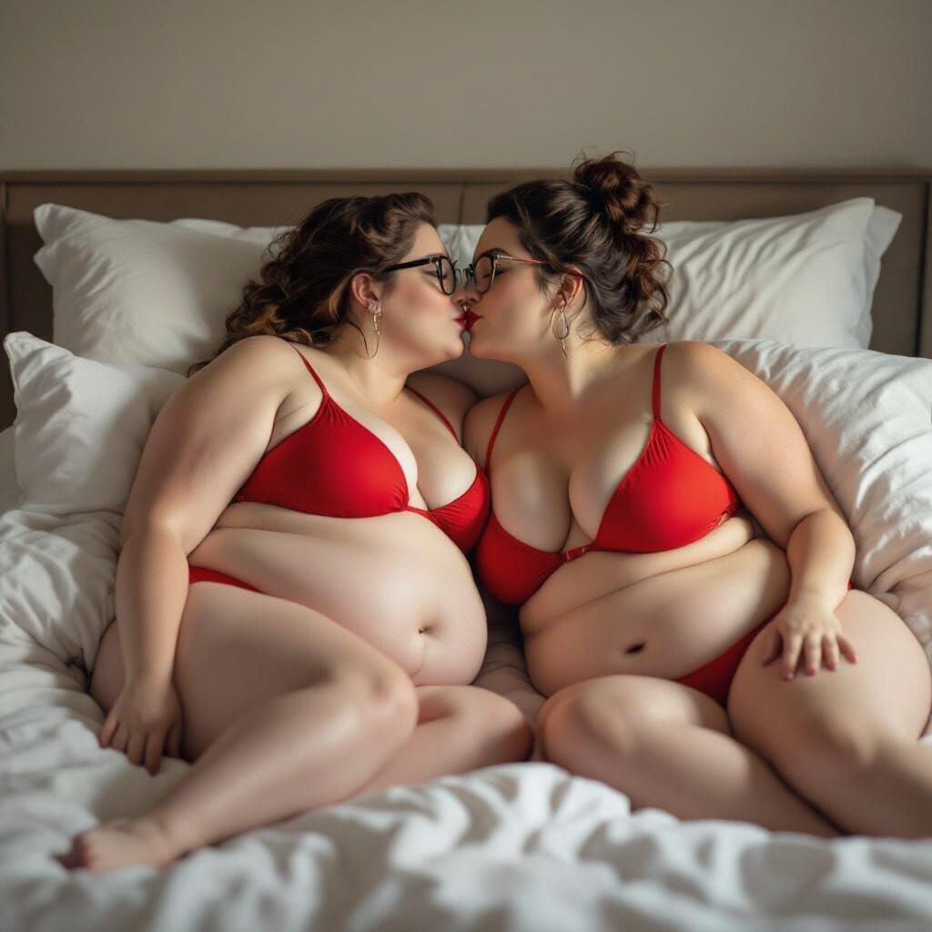 Realistic Kiss Between Two Women in Bed