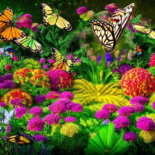 Realistic Butterfly Garden in Golden Hour Light