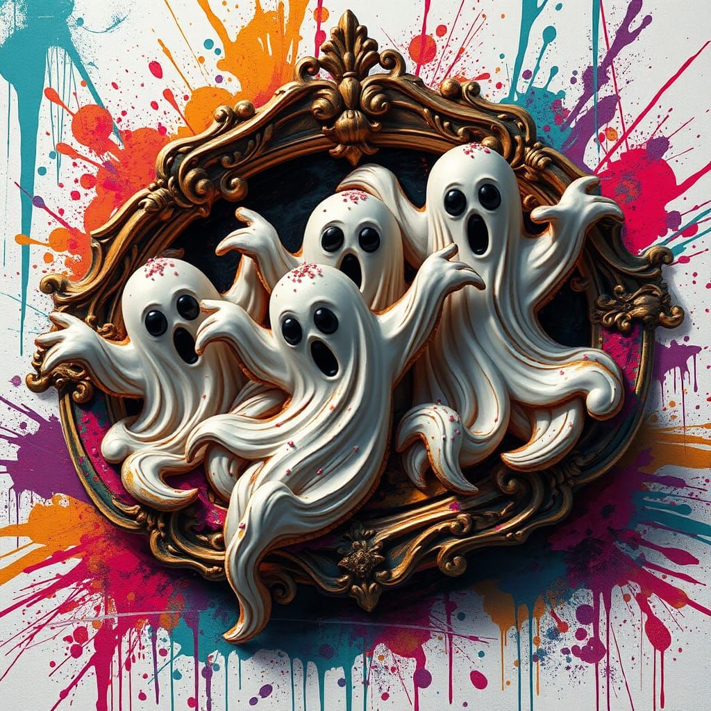 Vibrant Cookie Ghosts in Street Art Style