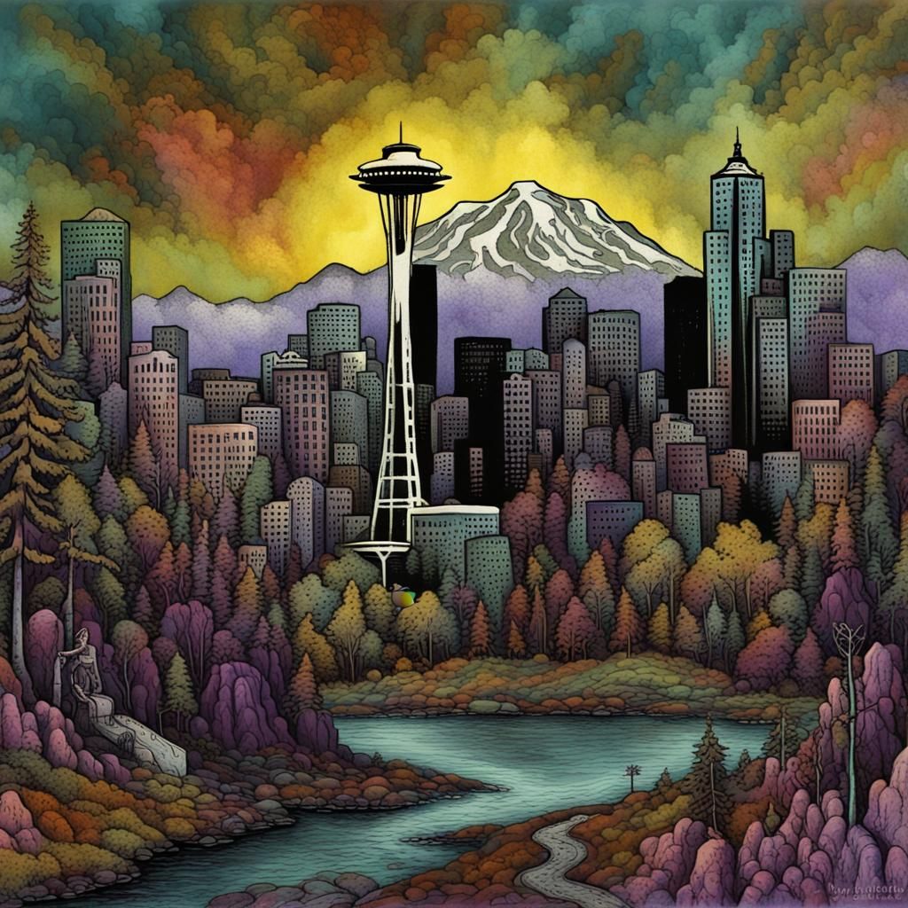 Seattle Grunge Rockers in Surreal Fantasy Landscape