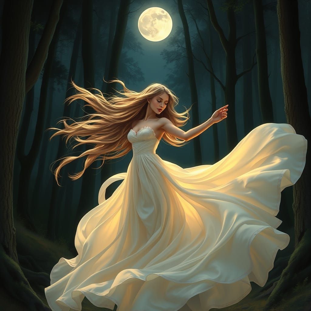 Moonlit Dance: Ethereal Fantasy in Hyperrealistic Style