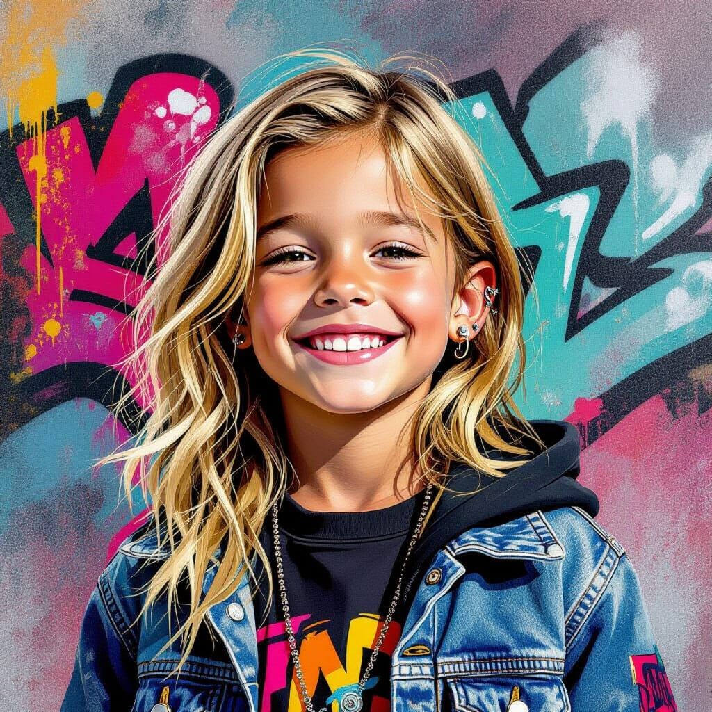 Smiling Boy in Graffiti Scene: Splash Art Style