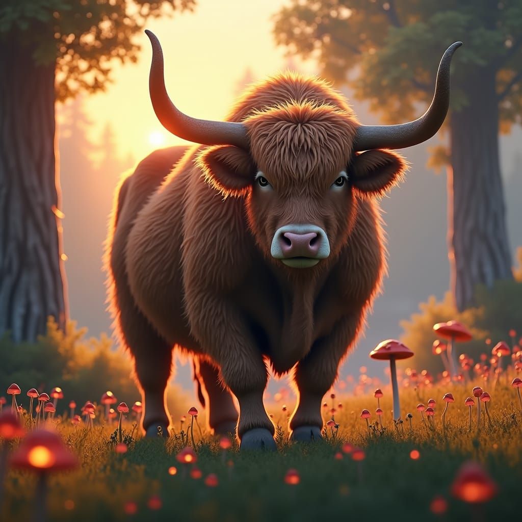 Majestic Cow in a Magical Meadow