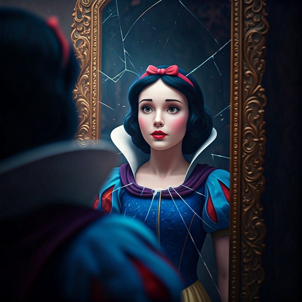 Snow White's Reflection: A Shattered Fairytale in 8k