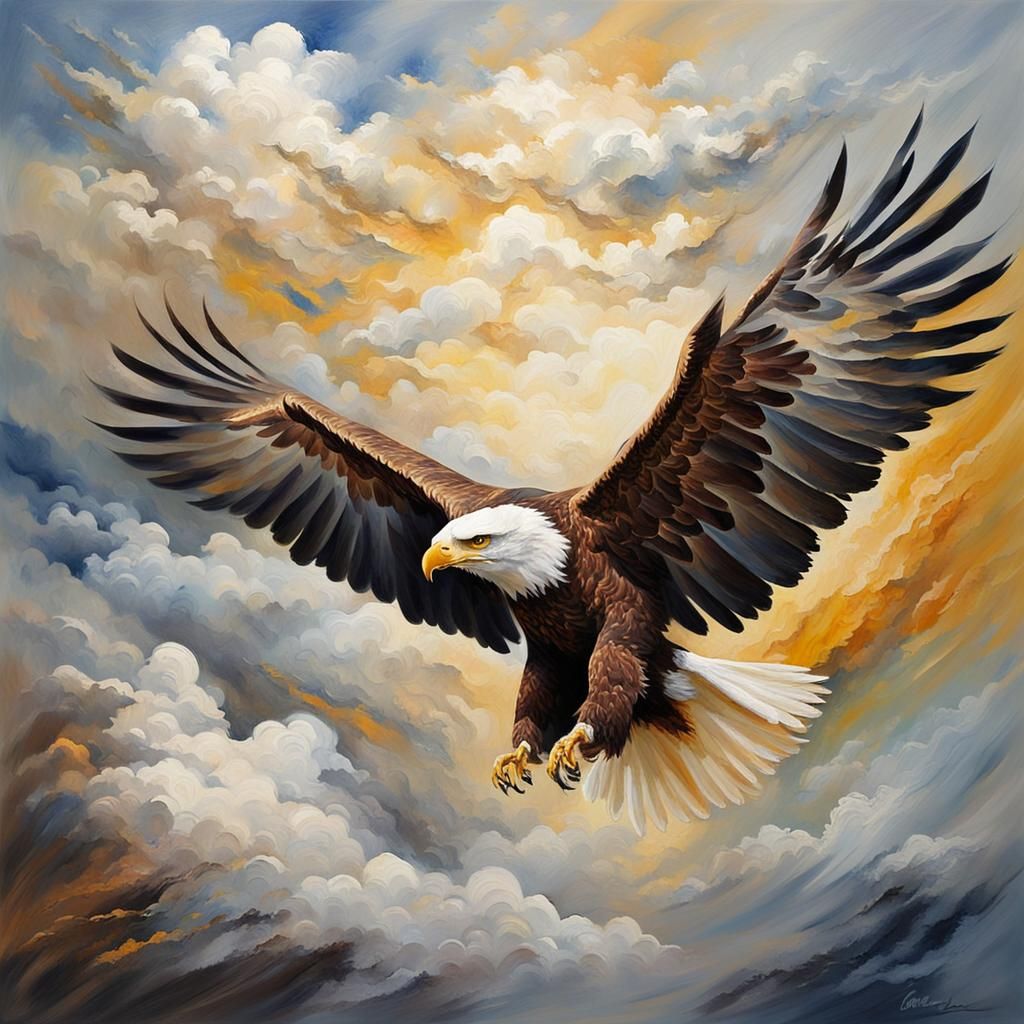 Majestic Eagle Soaring: Impressionist Landscape