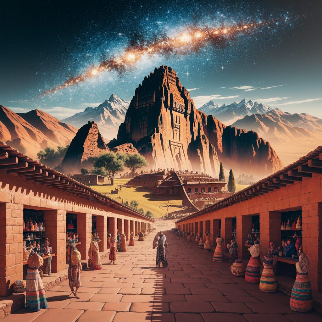 Andean Landscape with Inca Roads and Markets