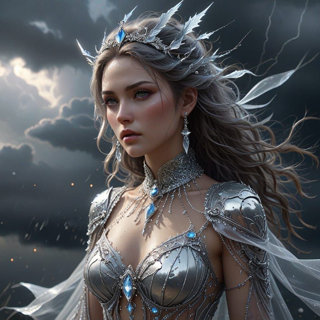 Regal Fantasy Woman in Stormy Weather
