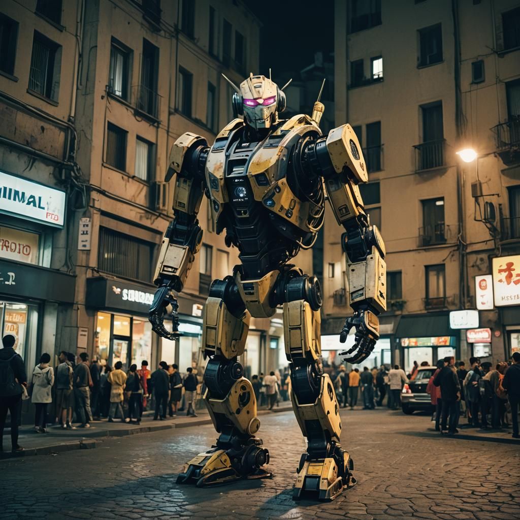 Cyberpunk Robot Triumphs Over Alien-Devastated City