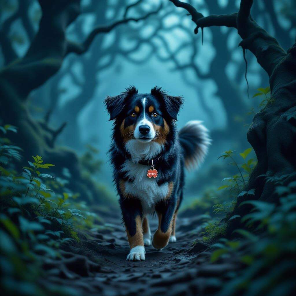 Curious Dog Enters Mysterious Dark Forest