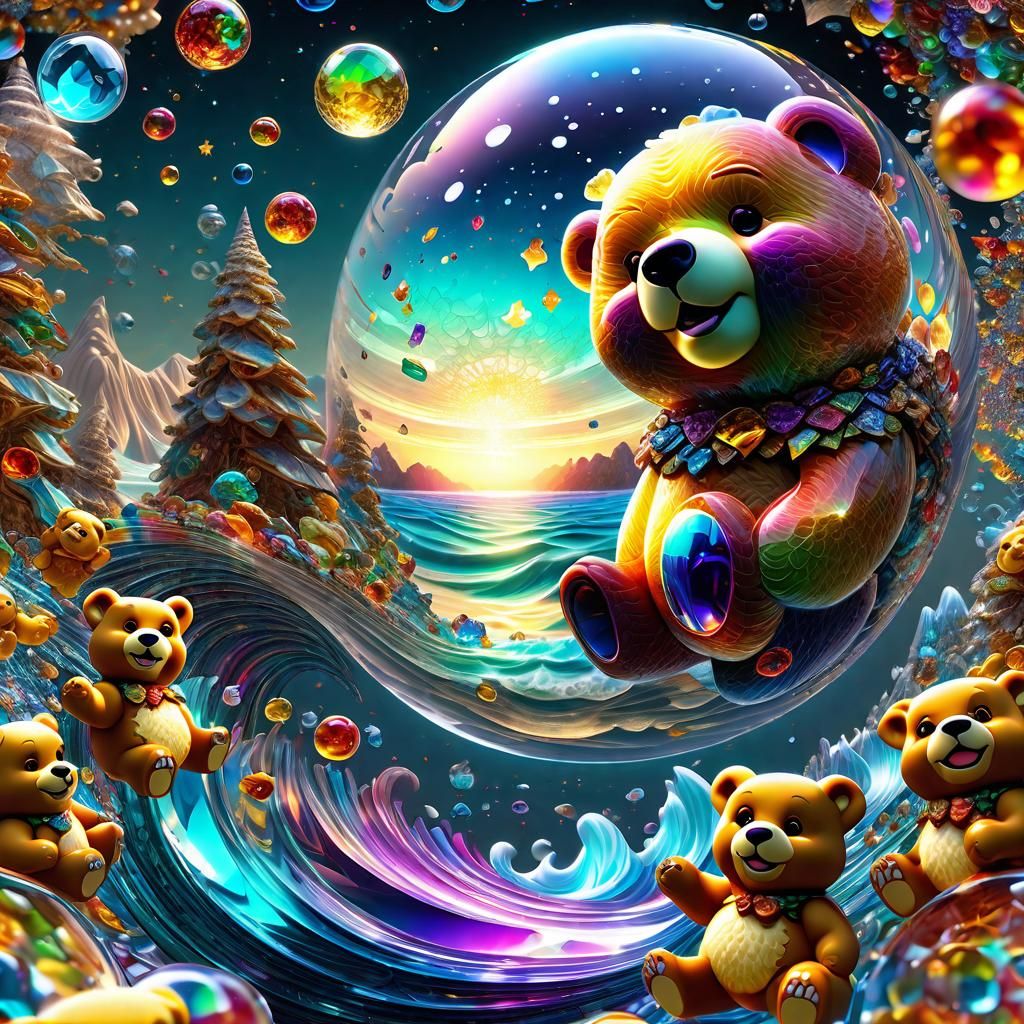 Glass Sphere with Angels and Gummi Bears