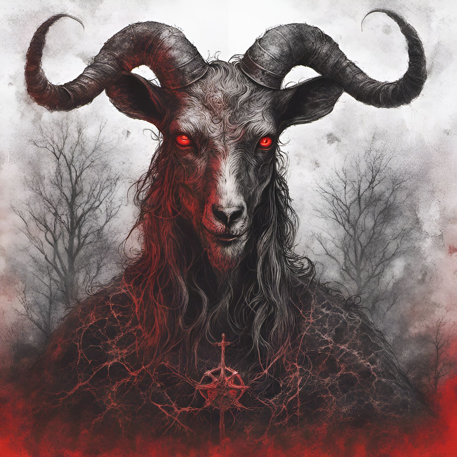 Creepy Satanic Ritual with Goat Head in Black Metal Style